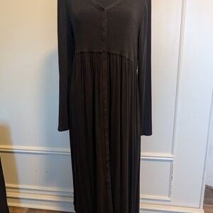 Quince Black Long Sleeve Button Down Dress